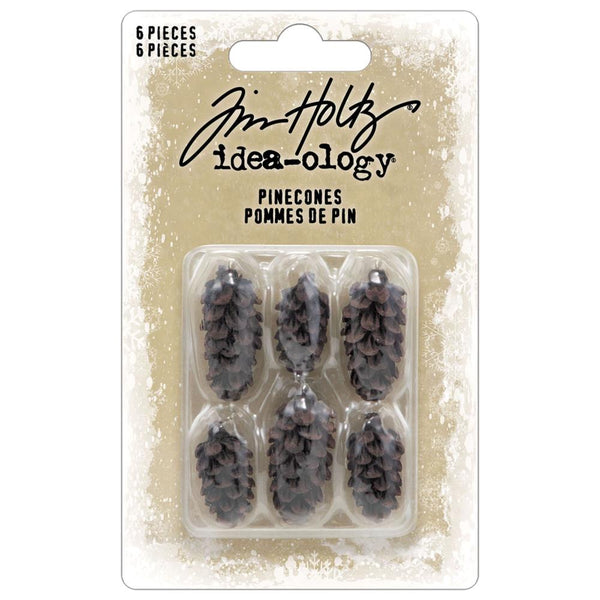 Pinecones - Idea-Ology Resin Models by Tim Holtz ... miniature model pinecones, realistic in shape, colour and texture, made of a rustic brown resin. 6 (six) pieces in 2 sizes, 3 of each size (3/4" long and 1" long).   These beautiful little pinecones of 15-20mm long are 3-dimensional models of miniature seedpods (pine cones from pine trees) made of a dark brown resin, ready for all kinds of altering and creativity. 
