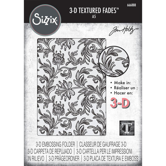 Botanical - Large, A5 (6in x 8.5in) ... 3D Texture Fades Embossing Folder ... by Tim Holtz and Sizzix (no.666888). Create dimensional embossed texture for cards, journal pages, bookmaking, book covers, papercrafts and visual creative arts.

This A5 (6" x 8 1/2", 15cm x 21.5cm) large embossing folder has a beautiful stylized flower and foliage design over the whole embossing folder. 