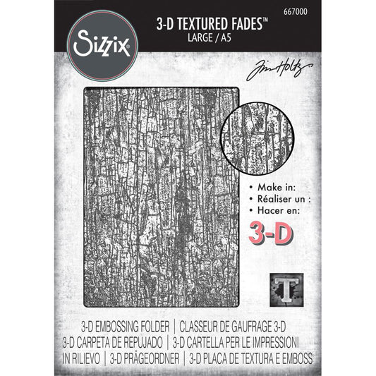 Cracked - Large, A5 (6in x 8.5in) ... 3D Texture Fades Embossing Folder ... by Tim Holtz and Sizzix (no.667000). Create dimensional embossed texture for cards, journal pages, bookmaking, book covers, papercrafts and visual creative arts.

This A5 (6" x 8 1/2", 15cm x 21.5cm) large embossing folder has a layered, dimensional realistic crackling crazing pattern all over the embossing folder. This wonderful design will inspire you to create