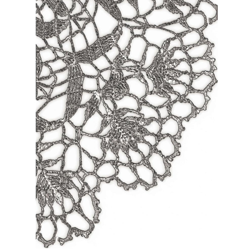 Doily - 3D Texture Fades Embossing Folder ... by Tim Holtz and Sizzix (no.665735). Another amazing design from Tim, perfect for cards, journal pages, bookmaking, book covers, papercrafts and visual arts. This A6 sized embossing folder with a layered, dimensional Doily pattern, is a gorgeous intricate design featuring a close up view of detailed realistic lacework (tatting or needlelace)
