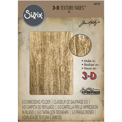 Lumber - 3D Texture Fades Embossing Folder ... by Tim Holtz and Sizzix (no.662718). Another amazing design from Tim, perfect for cards, journal pages, bookmaking, book covers, papercrafts and visual arts.

This A6 sized embossing folder with a layered, dimensional realistic timber wood panel design, with beautiful knots, pattern and grain details along the long length of the embossing folder. 