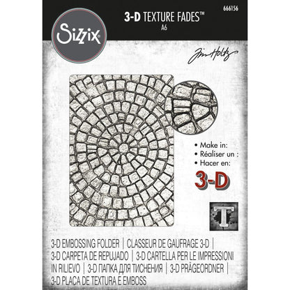 Mosaic - 3D Texture Fades Embossing Folder ... by Tim Holtz and Sizzix (no.666156). Another amazing design from Tim, perfect for cards, journal pages, bookmaking, book covers, papercrafts and visual arts.

This A6 sized embossing folder with a layered, dimensional tiled pattern, starting at the centre with circular rows of tiny organic shaped stones (rectangle, triangle, polygon) pebbles covering the whole surface of the embossing folder. 