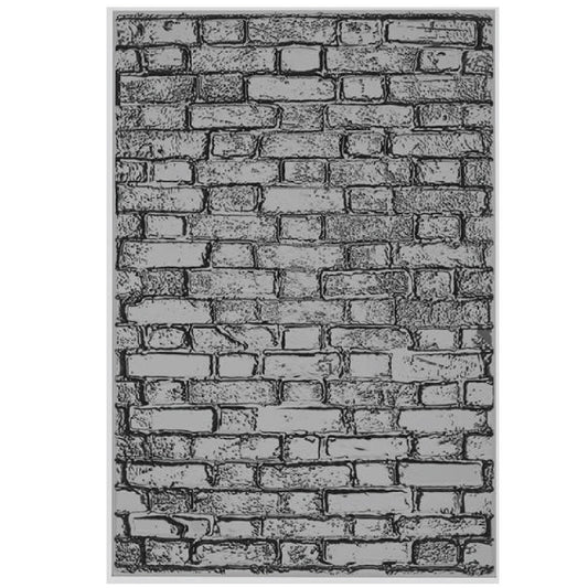 Brickwork - Large, A5 (6in x 8.5in) ... 3D Texture Fades Embossing Folder ... by Tim Holtz and Sizzix (no.666958). Create dimensional embossed texture for cards, journal pages, bookmaking, book covers, papercrafts and visual creative arts.

This A5 (6" x 8 1/2", 15cm x 21.5cm) large embossing folder has a background of organic realistic bricks, layered together like a real brick wall, alternating bricks over the joins to make it stronger. A larger embossed area to create with as well as a larger design!