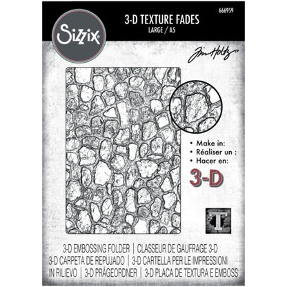 Cobblestones - Large, A5 (6in x 8.5in) ... 3D Texture Fades Embossing Folder ... by Tim Holtz and Sizzix (no.666959). Create dimensional embossed texture for cards, journal pages, bookmaking, book covers, papercrafts and visual creative arts.

This A5 (6" x 8 1/2", 15cm x 21.5cm) large embossing folder has a background of organic realistic flat stones, often seen used in paving, footpaths, garden paths, park tracks and old worlde roads.