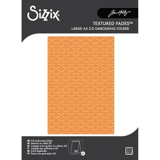 Batground - Large, A5 (6in x 8.5in) ... Texture Fades Embossing Folder ... by Tim Holtz and Sizzix (no.667238).  This fantastic design featuring tiny flying bats in rows over the whole area of this embossing folder is designed to inspire you to be creative and make whatever makes you smile, be it cards, tags, pockets for pages, anything you wish! Use this to add layers of wonderful texture to use in your crafts.