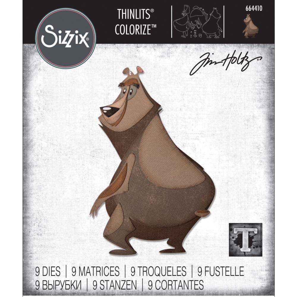 Theodore the Bear, Large - Sizzix Colorize Thinlits die cutting templates by Tim Holtz. Create fun colourful animals for your pages, cards, tags, scrapbook pages, all kinds of excuses to make more art in any theme, colour, pattern or texture! This big lovable bear is approx&nbsp;3 1/2" x 5 3/8"&nbsp;in size (no.664410).