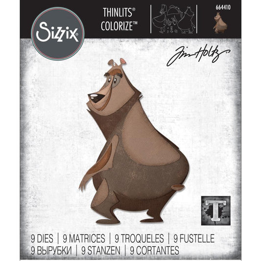 Theodore the Bear, Large - Sizzix Colorize Thinlits die cutting templates by Tim Holtz. Create fun colourful animals for your pages, cards, tags, scrapbook pages, all kinds of excuses to make more art in any theme, colour, pattern or texture! This big lovable bear is approx&nbsp;3 1/2" x 5 3/8"&nbsp;in size (no.664410).