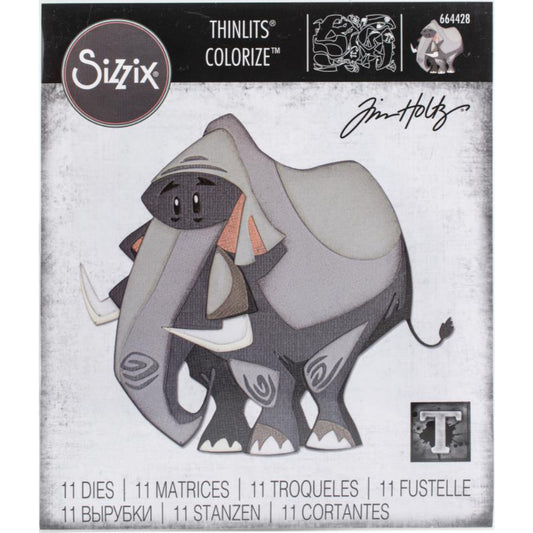 Clarence the Elephant, Large - Sizzix Colorize Thinlits die cutting templates by Tim Holtz. Create fun colourful animals for your pages, cards, tags, scrapbook pages, all kinds of excuses to make more art in any theme, colour, pattern or texture! This big whimsical elephant is approx 5 1/4" x 4 3/4" in size (no.664428).