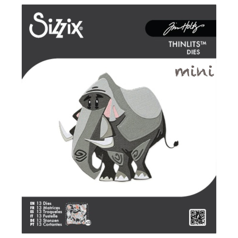 Clarence the Elephant, Mini - Sizzix Colorize Thinlits die cutting templates by Tim Holtz. Create fun colourful animals for your pages, cards, tags, scrapbook pages, all kinds of excuses to make more art in any theme, colour, pattern or texture! This fabulous elephant is approx 4 1/4" x 3 7/8" in size (no.667216).