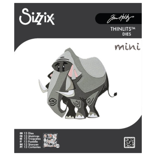 Clarence the Elephant, Mini - Sizzix Colorize Thinlits die cutting templates by Tim Holtz. Create fun colourful animals for your pages, cards, tags, scrapbook pages, all kinds of excuses to make more art in any theme, colour, pattern or texture! This fabulous elephant is approx 4 1/4" x 3 7/8" in size (no.667216).