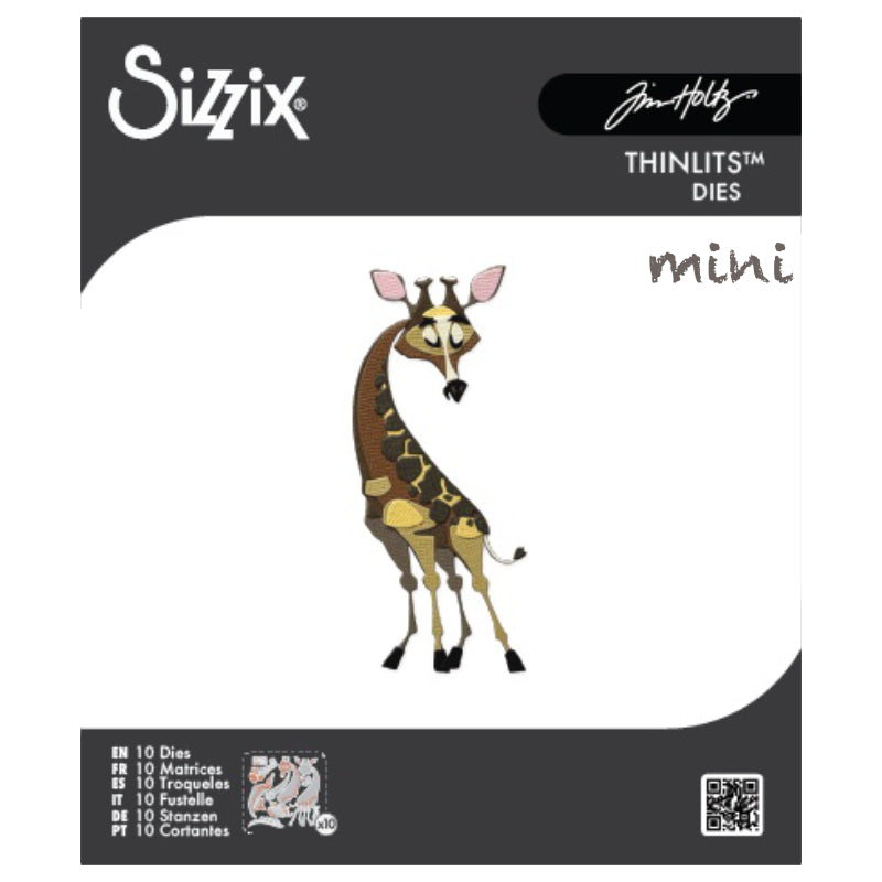 Gertrude the Giraffe, Mini - Sizzix Colorize Thinlits die cutting templates by Tim Holtz. Create fun colourful animals for your pages, cards, tags, scrapbook pages, all kinds of excuses to make more art in any theme, colour, pattern or texture! This fabulous giraffe is approx 2 1/8" x 4 7/8" in size (no.667217).