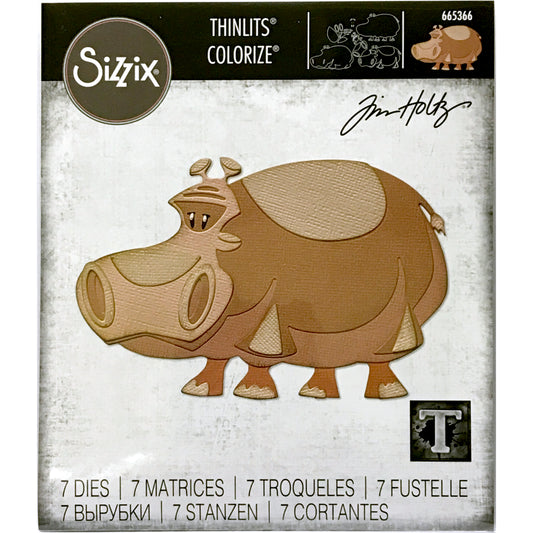 Bernice the Hippo, Large - Sizzix Colorize Thinlits die cutting templates by Tim Holtz. Create fun colourful animals for your pages, cards, tags, scrapbook pages, all kinds of excuses to make more art in any theme, colour, pattern or texture! This big whimsical hippopotamus is approx 5 1/4" x 3 1/2"&nbsp;in size&nbsp;(no.665366).