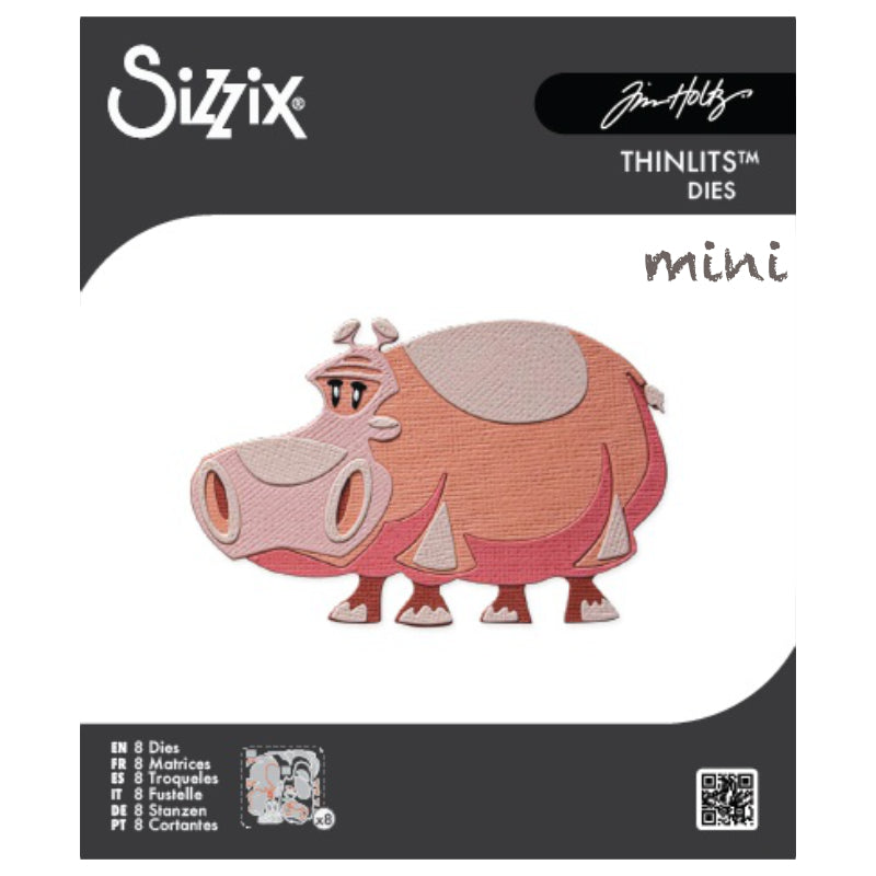 Bernice the Hippo, Mini - Sizzix Colorize Thinlits die cutting templates by Tim Holtz. Create fun colourful animals for your pages, cards, tags, scrapbook pages, all kinds of excuses to make more art in any theme, colour, texture or pattern! This adorable hippo is approx 2 3/4" x 4 1/4" in size (no.667222).