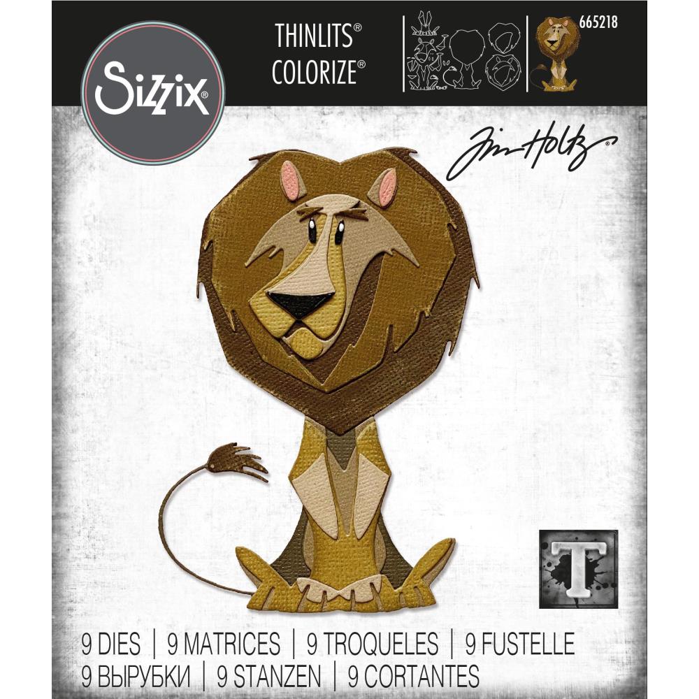 Harrison the Lion, Large - Sizzix Colorize Thinlits die cutting templates by Tim Holtz. Create fun colourful animals for your pages, cards, tags, scrapbook pages, all kinds of excuses to make more art in any theme, colour, pattern or texture! This big handsome lion is approx 3 1/4" x 4 5/8" in size (no.665218).