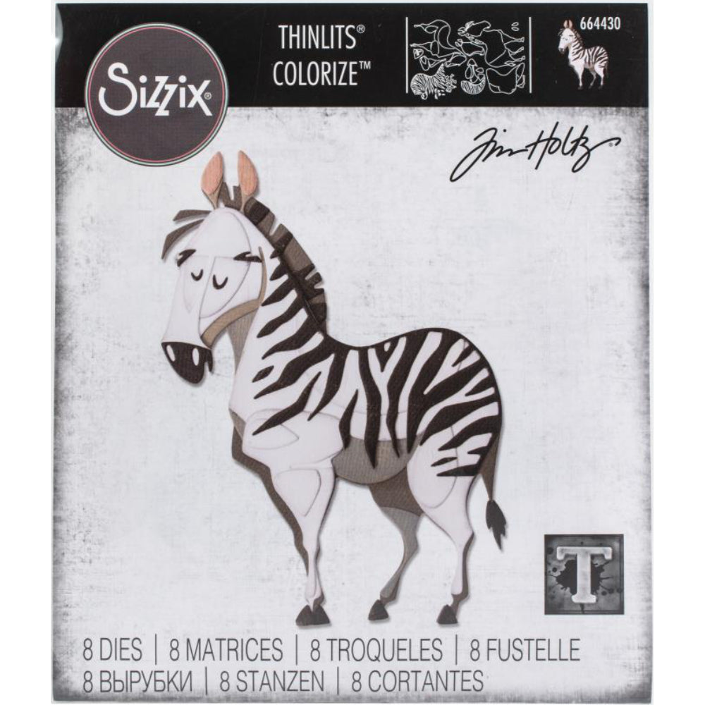 Winifred the Zebra, Large - Sizzix Colorize Thinlits die cutting templates by Tim Holtz. Create fun colourful animals for your pages, cards, tags, scrapbook pages, all kinds of excuses to make more art in any theme, colour, pattern or texture! This big whimsical zebra is approx 3 3/8" x 4 7/8" in size (no.664430).