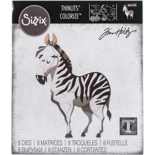 Winifred the Zebra, Large - Sizzix Colorize Thinlits die cutting templates by Tim Holtz. Create fun colourful animals for your pages, cards, tags, scrapbook pages, all kinds of excuses to make more art in any theme, colour, pattern or texture! This big whimsical zebra is approx 3 3/8" x 4 7/8" in size (no.664430).