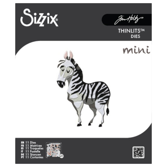 Winifred the Zebra, Mini - Sizzix Colorize Thinlits die cutting templates by Tim Holtz. Create fun colourful animals for your pages, cards, tags, scrapbook pages, all kinds of excuses to make more art in any theme, colour, pattern or texture! This fun stripy friend is approx 2 3/4" x 3 7/8" in size (no.667218).