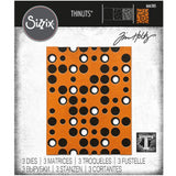 Layered Dots - Sizzix Thinlits die cutting templates by Tim Holtz ... 2 spotted patterns and 1 plain rectangle base (no.666385).   What a wonderful fun background of spots and holes, overlapping rows of various sizes in a uniform yet random way. The 3 templates create a dimensional piece, or use on their own for simple dotted layers. This set contains 3 (three) templates. One rectangle, 2 patterns - each approx 4" x 5 1/8" in size.