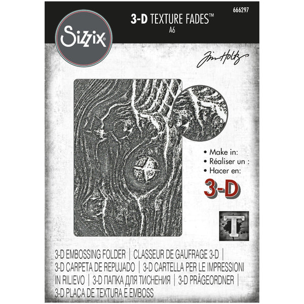 Woodgrain - 3D Texture Fades Embossing Folder ... by Tim Holtz and Sizzix (no.666297).  Inspired by nature, this easy to use dimensional embossing folder creates a beautiful organic look and feel with this realistic bark from a large tree pattern over the whole surface of the folder, created with different heights to give fabulous layered effects. Another amazing design from Tim, perfect for cards, journal pages, bookmaking, book covers, papercrafts and visual arts.