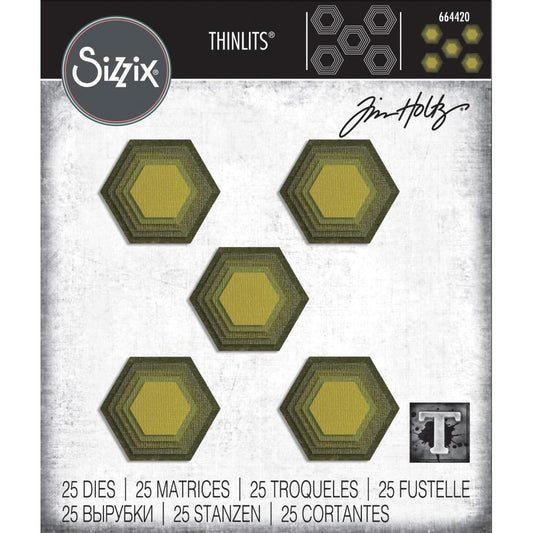 Stacked Tiles - Hexagons ... Thinlits - Die Cutting Templates by Tim Holtz and Sizzix (prodoct id 664420).

Stacked Hexagon Tiles are 6-sided geometric shaped Thinlits Die Cutting Templates that are able to be used for cutting out single shape or up to 25 shapes at once - the same shape in 5 sizes (there are 5 of each size for multiple compartment making).