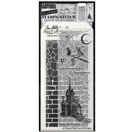Tim Holtz Mixed Media - Stamps Stencil Set - THMM166 - Happy Halloween - NEW!