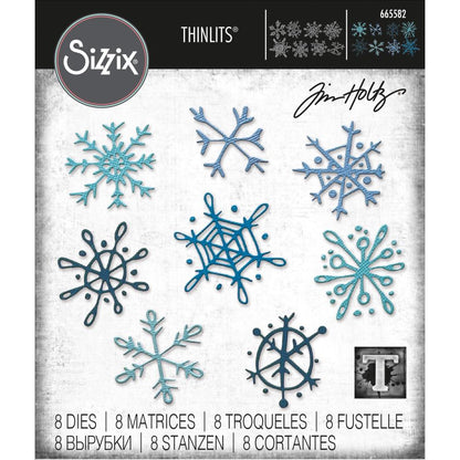 Scribbly Snowflakes ... Thinlits - Die Cutting Templates by Tim Holtz and Sizzix (prodoct id 665582).

Imagine adding many layers into your project with ease! Create depth, colour variations and 3D elements without spending hours fussy cutting with scissors.

This set features 8 (eight) different snowflakes in wonderful relaxed styles.