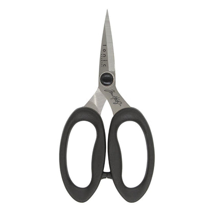 Haberdashery Scissors - 5 inch ... by Tim Holtz. Sharp embroidery scissors with 40mm blades (measured along the inside cutting edge). Made by Tonic Studio with titanium coated, precision ground, ultra sharp blades, these strong, durable scissors are built to last. With its resistance to rust and corrosion, this pair of scissors is perfect for any of your projects whether in the sewing room, craft room or art studio.