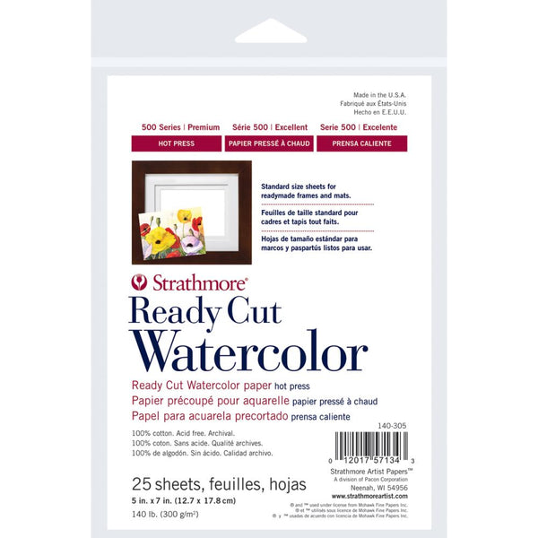Watercolour Paper, Hot Press (smooth with tooth) - Small 5x7 ... by Strathmore . Series 5 (best, most excellent) paper - 300gms (140 lb) premium 100% cotton hot pressed paper for watercolours, pen and ink, visual arts. Paper is 5"x5" in size. 25 Sheets. This premium quality watercolour paper has a strong surface that is designed for wet techniques and perfect for all kinds of excuses to create in watercolour, pen 'n ink, stamping, pencils gouache and acrylic.