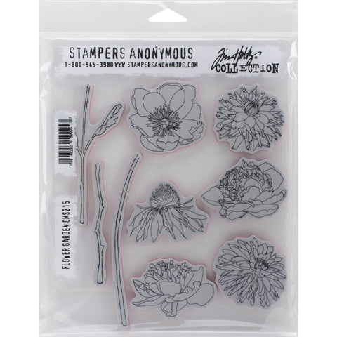Flower Garden ... Tim Holtz Cling Stamps by Stampers Anonymous (cms215). This beautiful delicate collection of finely drawn flowers and stems is perfect for colouring or leaving as they are. Include with art journaling, cardmaking or scrapbooking - or practice your watercolour painting. Grow a flower on your next stamping adventure!