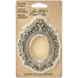 Baroque Frames ... by Tim Holtz Idea-Ology - 2 (two) beautifully detailed metal antique style oval frames to showcase images or layer into dimensional mixed media.  This pair of beautiful metal frames are perfect for using with artwork or photos on its own or in albums, add to greeting cards, and use in journaling and mixed media.  Sizes approx : outer frame is 2 3/16" x 3" high, inner oval is 1 5/16" x 1 1/8" high.