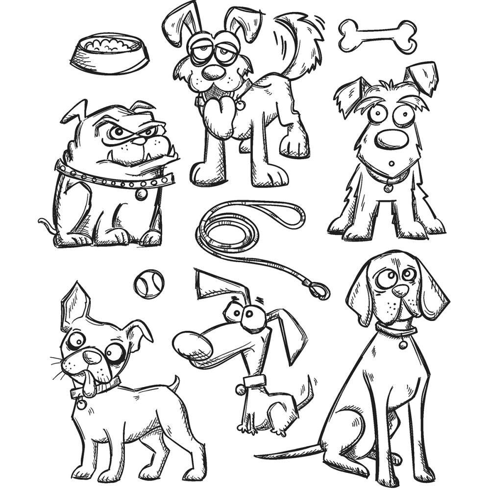 Tim Holtz Stampers Anonymous cling rubber stamps - Crazy Dogs