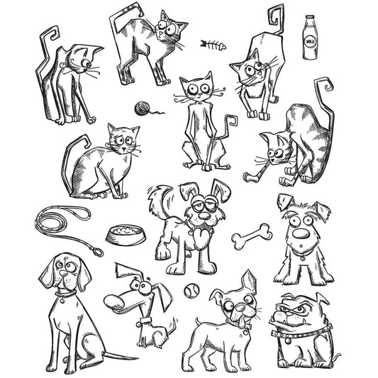 Tim Holtz Cling Stamps - Crazy Mini Cats and Dogs