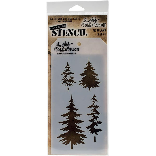 Woodland ... this Tim Holtz layering stencil features a set of four beautifully drawn pine trees