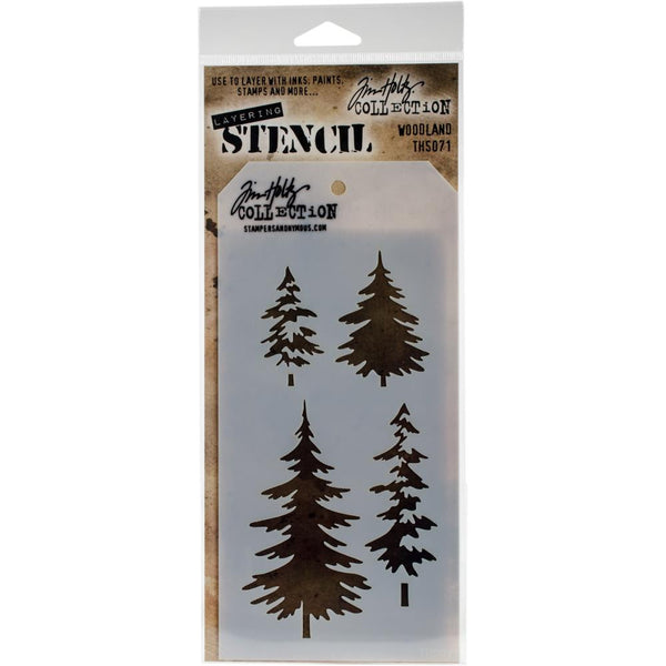 Woodland ... this Tim Holtz layering stencil features a set of four beautifully drawn pine trees