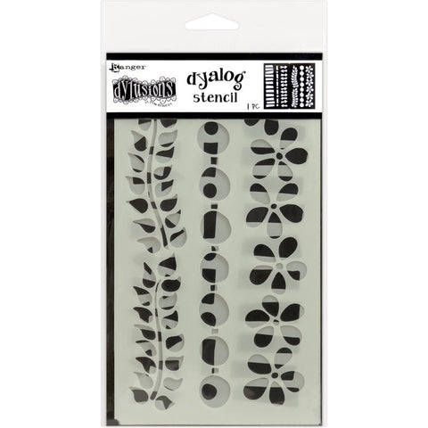 Dylusions Dyalog Stencil Set "Border It" by Dyan Reaveley - featuring 6 edges or dividers, leaves, spots, dashes, arrows, slats, flowers
