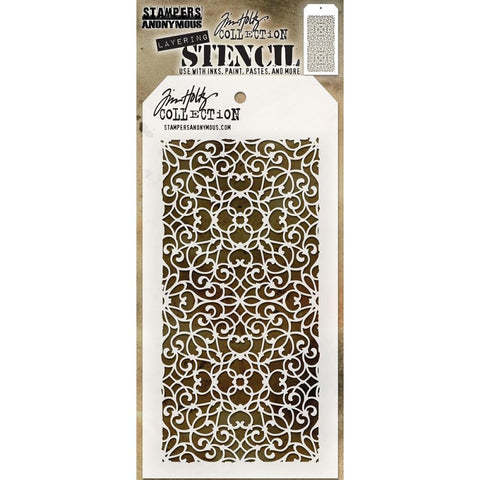 Ornate ... this Tim Holtz layering stencil features a stunning intricate design of curls and hearts