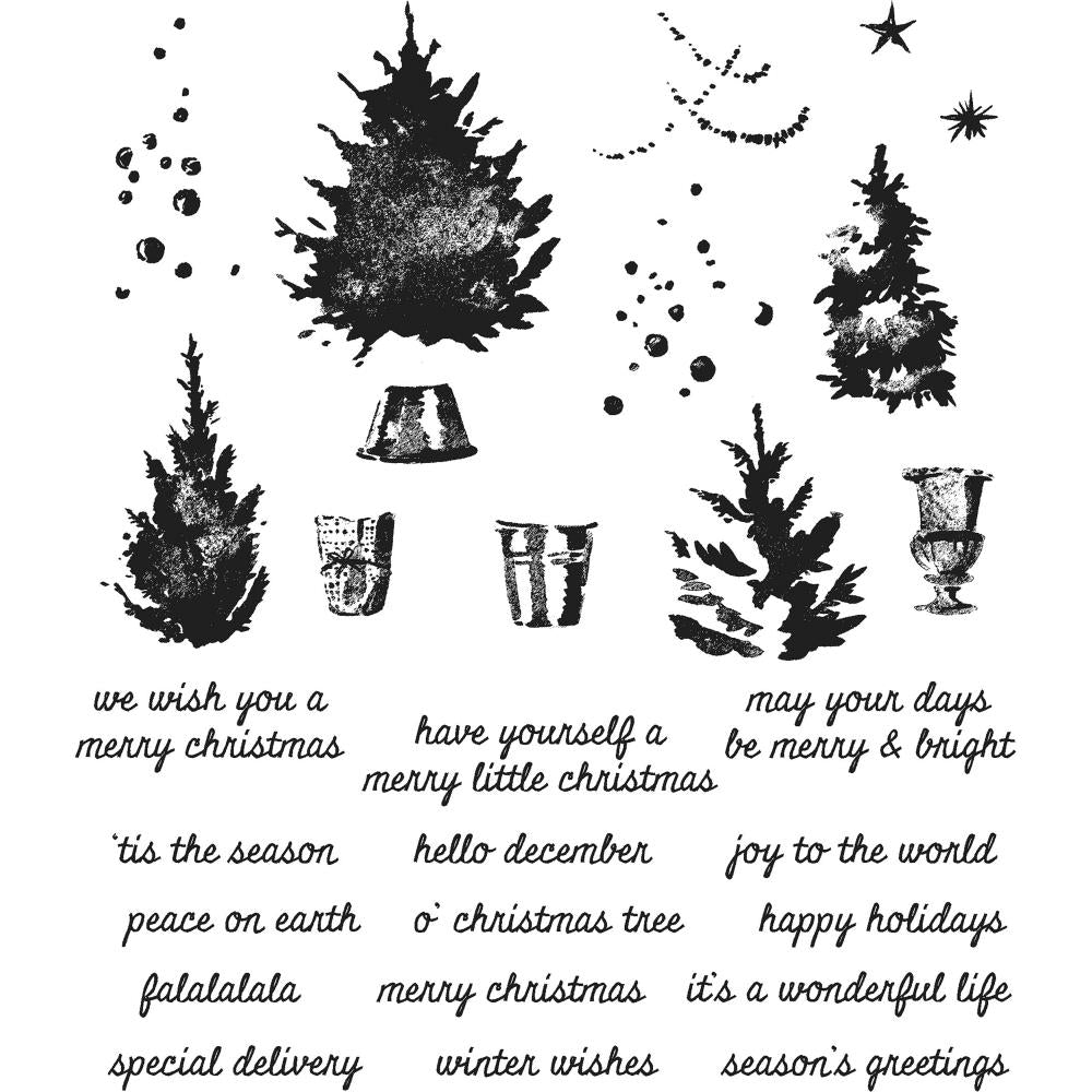 Tim Holtz cling rubber stamp set of pine trees and sayings