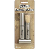 Distress Blending Brush ... by Tim Holtz. Natural bristle brush with retractable silver coloured casing and lid. 2 (two) brushes.  Tim's fantastic retractable blending brush brings together a traditional stencil brush and the shape and versatility of a makeup brush. The bristles feel softer with the rounded shape, giving you the flexibility for distressing and blending styles.