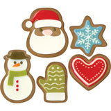samples of Santa, snowman, mitten, snowflake and heart