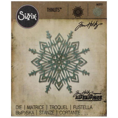 Flurry no. 4 - Thinlits ... by Tim Holtz and Sizzix die cutting templates (no.663115) are thin and strong metal templates used to cut, emboss and stencil. Add these large beautifully detailed and intricate snowflakes to your artwork, cards, journaling pages, mixed media masterpieces and any other craft projects. This snowflake flurry is approx 3.5" x 3.5" in size.