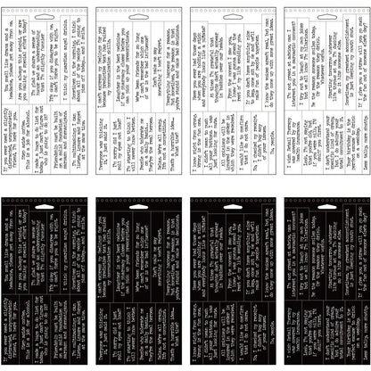 overview of Snarky Big Talk Stickers - Tim Holtz Idea-Ology ... An amusing collection of thoughts and phrases to create your own conversations. 8 (eight) sheets with 88 stickers in black and white. Each page includes phrases that are funny, quirky, subtle, obvious, blunt, sarcastic, gentle and interesting... perfect for journaling, mixed media, planners, cardmaking, tags, scrapbooking - anything really :D They're simply alot of fun! Booklet size is approx 4.5" x 9".