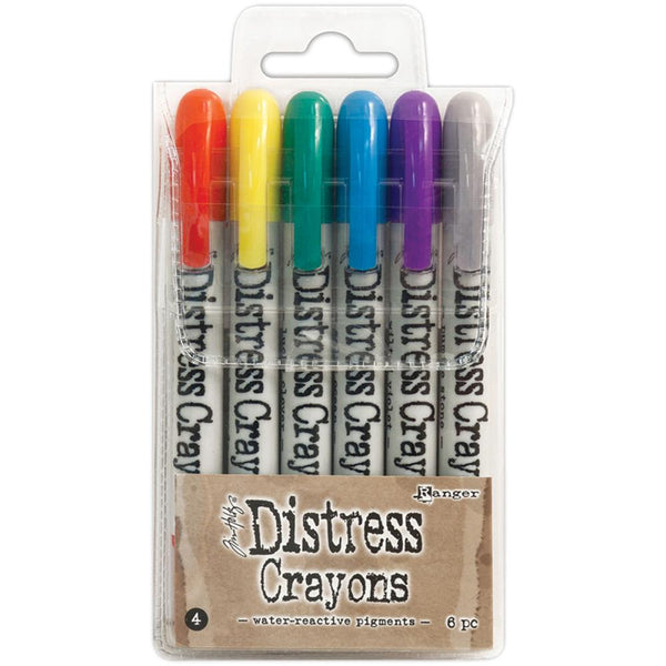 Tim Holtz Distress Crayons, set 4 - Candied Apple, Squeezed Lemonade, Lucky Clover, Salty Ocean, Wilted violet and Pumice Stone