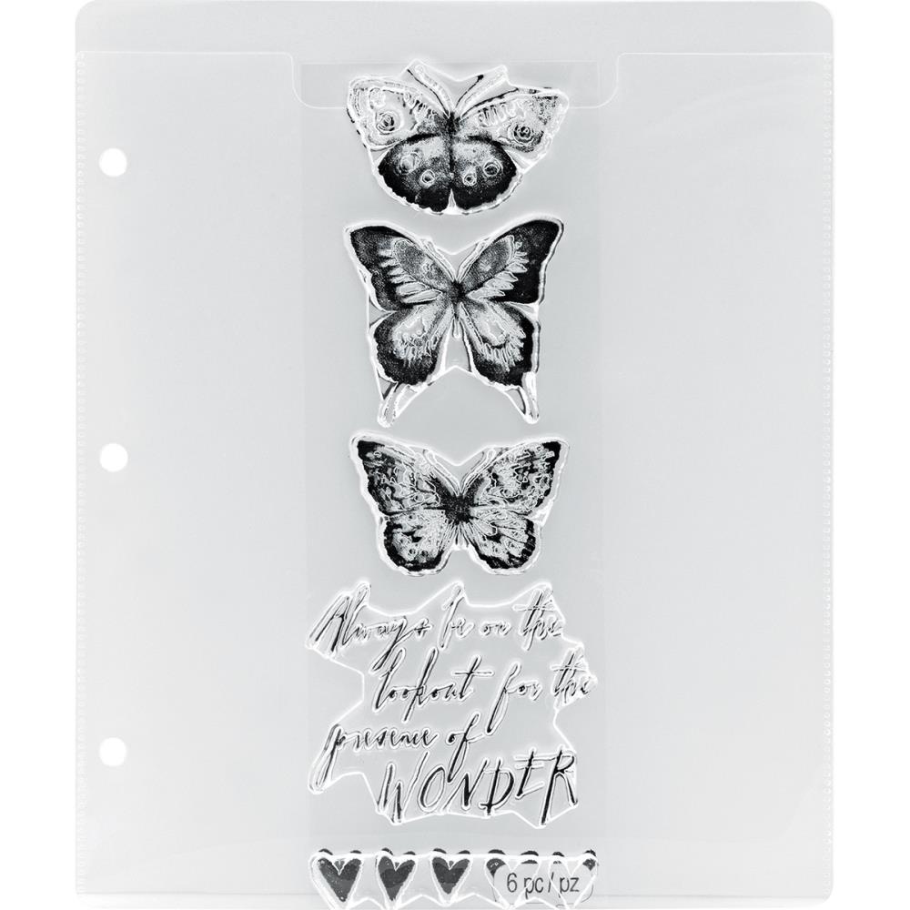 example of use for Stamp Storage Pocket Pages - Tim Holtz ... 8 (eight) clear pockets for storing clear and rubber stamps, journal fodder and other flat items. Each page is (approx) 7" x 8.5" (17.78cm x 21.59cm), with handy holes on the long edge.

Simple storage solution for (not wood mounted) cling stamps, whether rubber, clear acrylic or polymer. Organise all your loose stamps so they are easy to find and therefore use, stamps not included