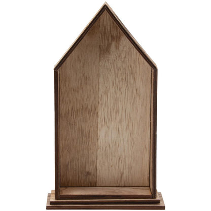 Vignette Shrine ... by Tim Holtz Idea-Ology. Wooden, shallow open-top box or tray to use for home decor, gifts, creative frames or mixed media projects. One house shaped design with 2 (two) rectangle pieces for the base. 3 (three) piece kit. Main tray is 4 1/4" x 9".