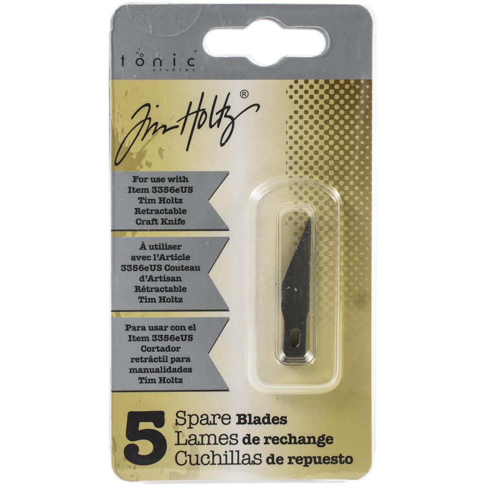 Long Pointy - Spare Blades (Refill no.3357EUS) - by  Tim Holtz by Tonic Studios ... to use with the Tim Holtz Retractable Craft Knife (no.3356E, not included, sold separately).   This is the pack contains 5 (five) spare blades and basic instructions on the back of the pack. These are very sharp, durable pointy, steel blades with a long triangular shape. The very sharp working edge is approx 20mm long.