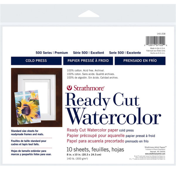 Strathmore Art Paper Watercolour - Series 500 Cold Press - Ready Cut 8x10 - 10 Sheets