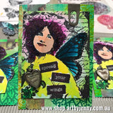 Art by Jenny creation - Jenny James of Australia - Art by Jenny creation - Jenny James of Australia - stamped image of a Darkroom Door fairy stamp with Idea-Ology embellishments, coloured with Distress Inks and stains.