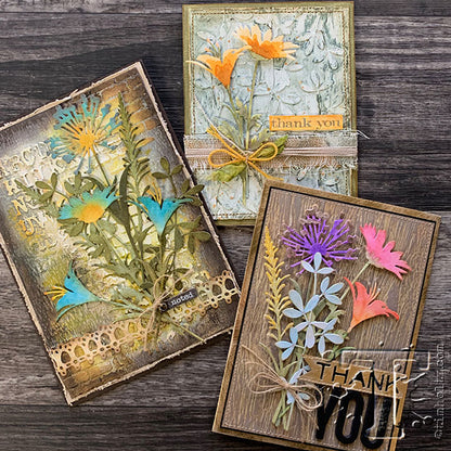 samples by Tim Holtz Design Team using Wildflowers Thinlits set 2