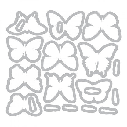 Overview of Flutter - Framelits Die Cutting Templates ... by Tim Holtz and Sizzix (662269).  Create a gorgeous flock of butterflies using this very well designed set of die cutting templates. Matches the Tim Holtz Stamp Set, 'Flutter' (cms294, also available, sold separately).  