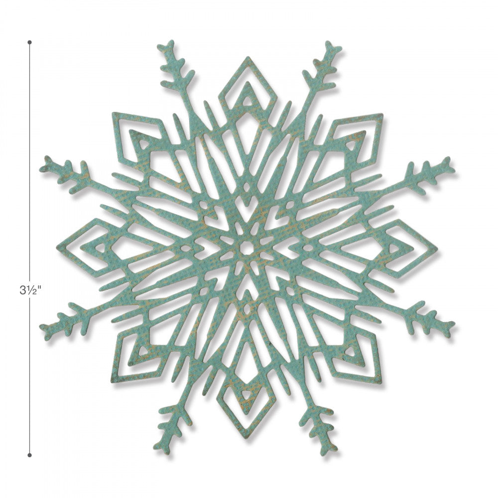 Size of the Flurry no. 4 - Thinlits ... by Tim Holtz and Sizzix die cutting templates (no.663115) are thin and strong metal templates used to cut, emboss and stencil. Add these large beautifully detailed and intricate snowflakes to your artwork, cards, journaling pages, mixed media masterpieces and any other craft projects. This snowflake flurry is approx 3.5" x 3.5" in size.